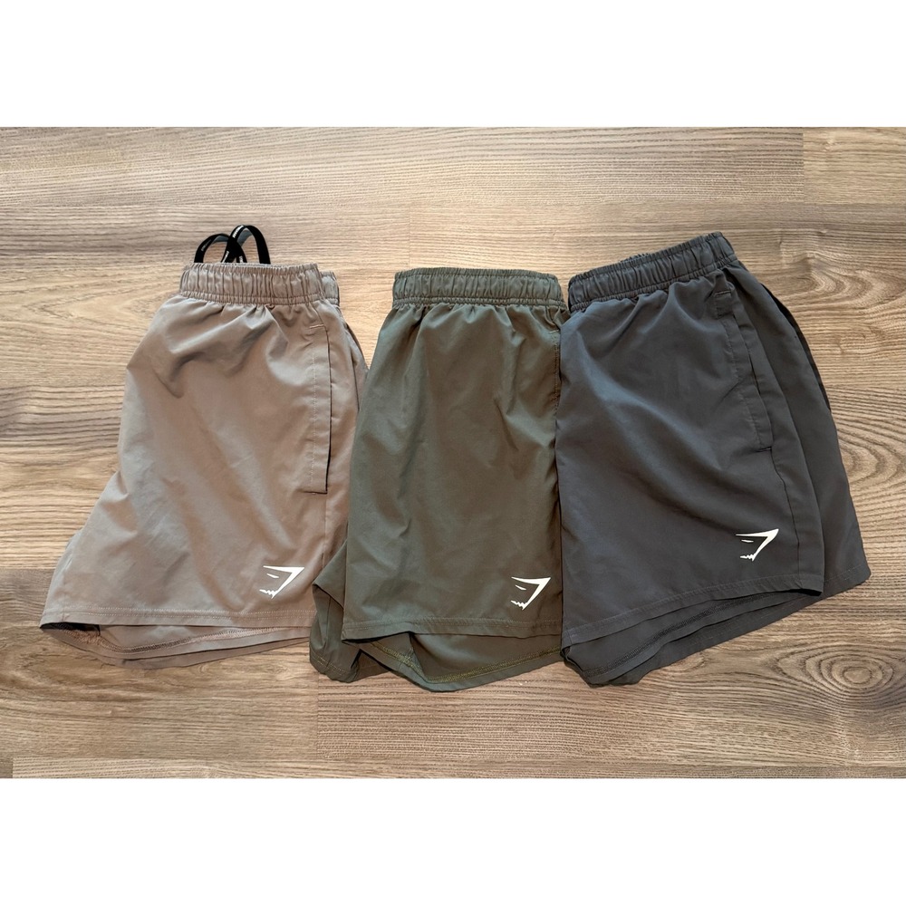 Gymshark Mens Arrival 5 Inch Inseam Shorts Bundle sz Small Tan Green Grey 3 Pack